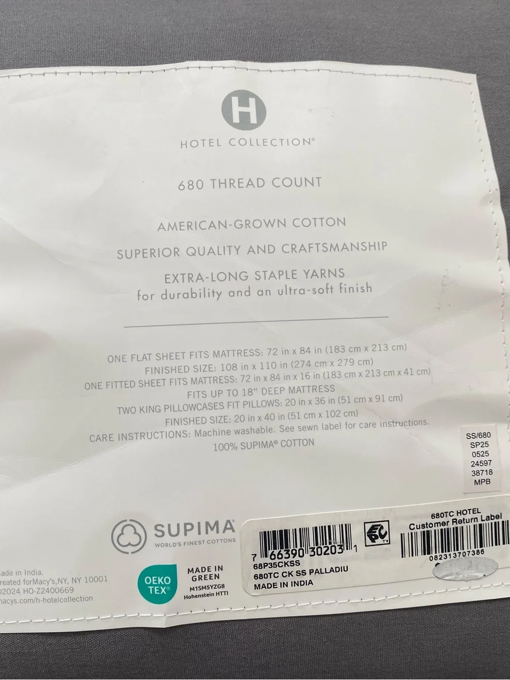Hotel Collection 680 Thread Count 100% Supima Cotton Sheet Set, California King